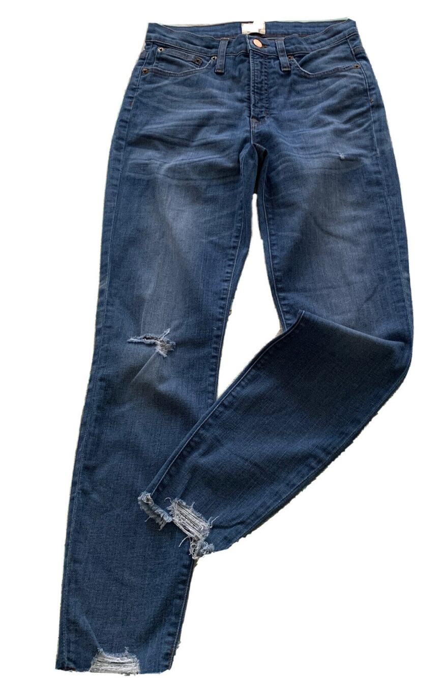Size 27 J. Crew 9" High-Rise Toothpick Women's Stretch Jeans Distressed Hem